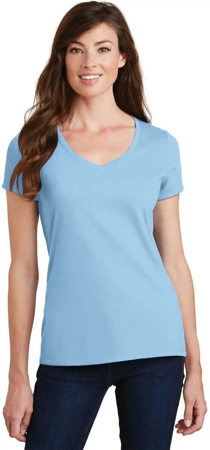 Port &amp; Company Lpc450v Ladies Fan Favorite v Neck Tee Light Blue