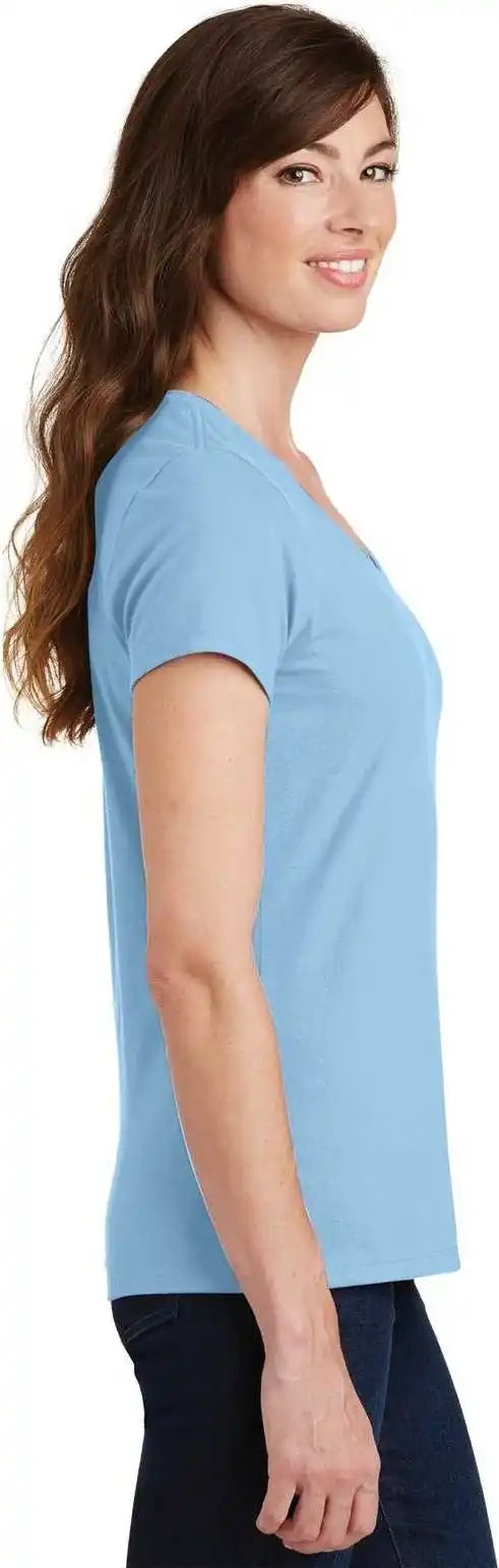 Port &amp; Company Lpc450v Ladies Fan Favorite v Neck Tee Light Blue