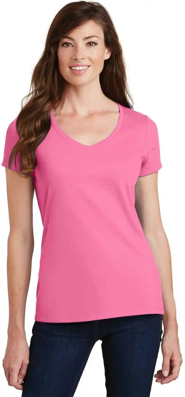 Port &amp; Company Lpc450v Ladies Fan Favorite v Neck Tee New Pink