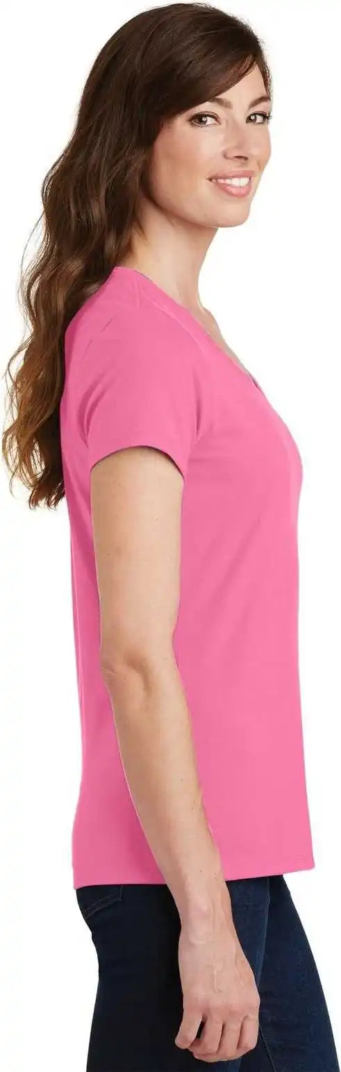 Port &amp; Company Lpc450v Ladies Fan Favorite v Neck Tee New Pink