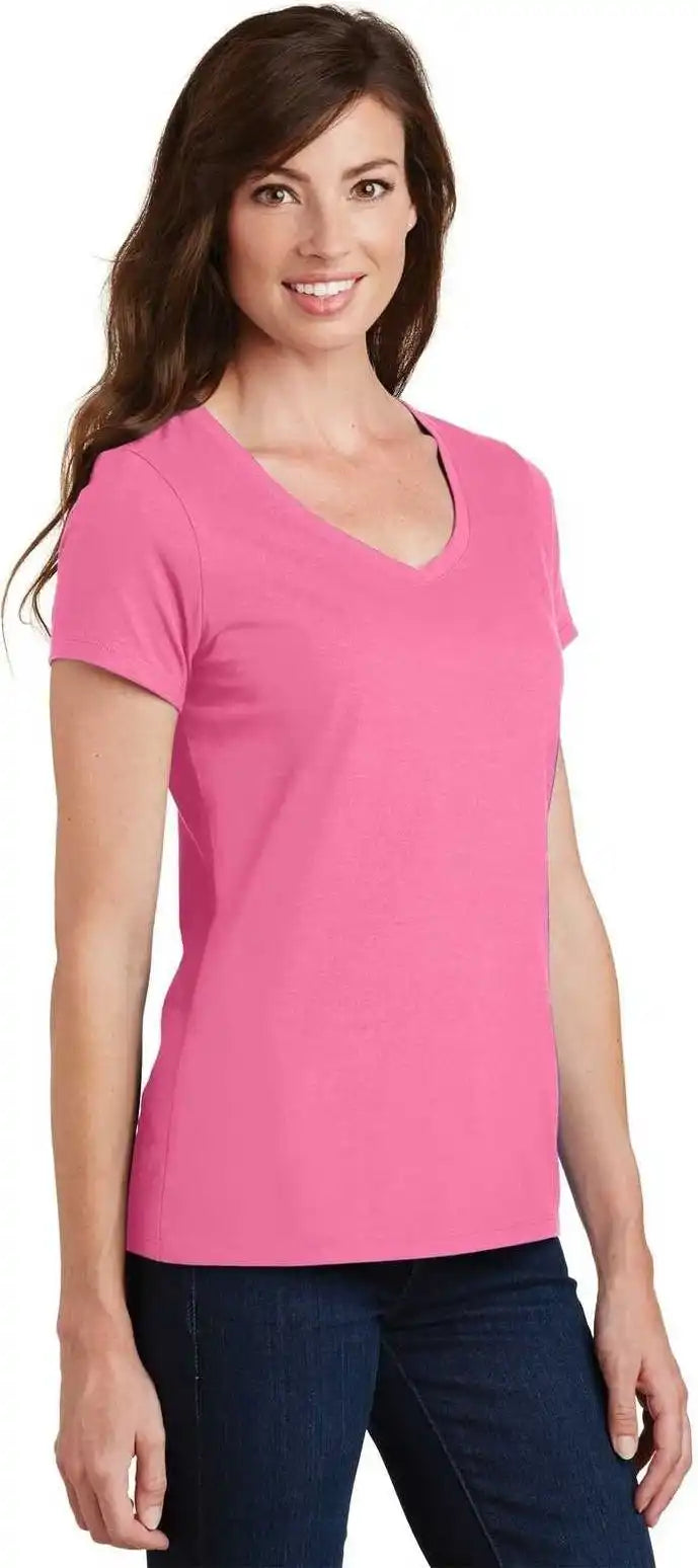 Port &amp; Company Lpc450v Ladies Fan Favorite v Neck Tee New Pink