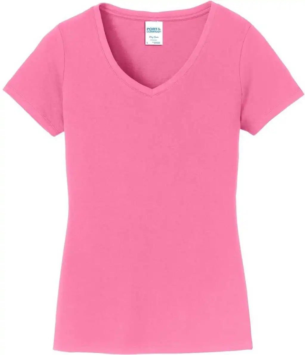 Port &amp; Company Lpc450v Ladies Fan Favorite v Neck Tee New Pink