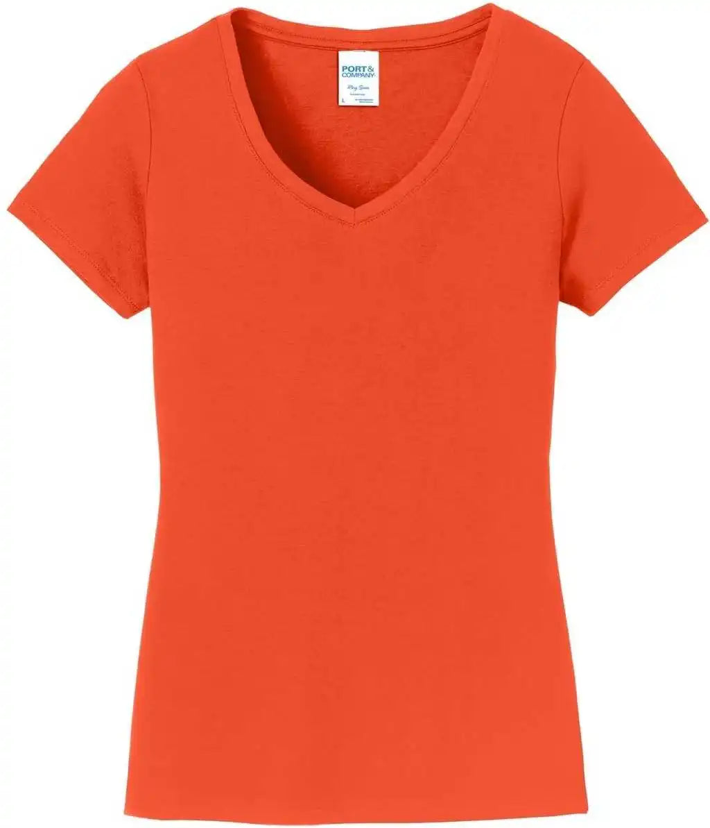 Port &amp; Company Lpc450v Ladies Fan Favorite v Neck Tee Orange