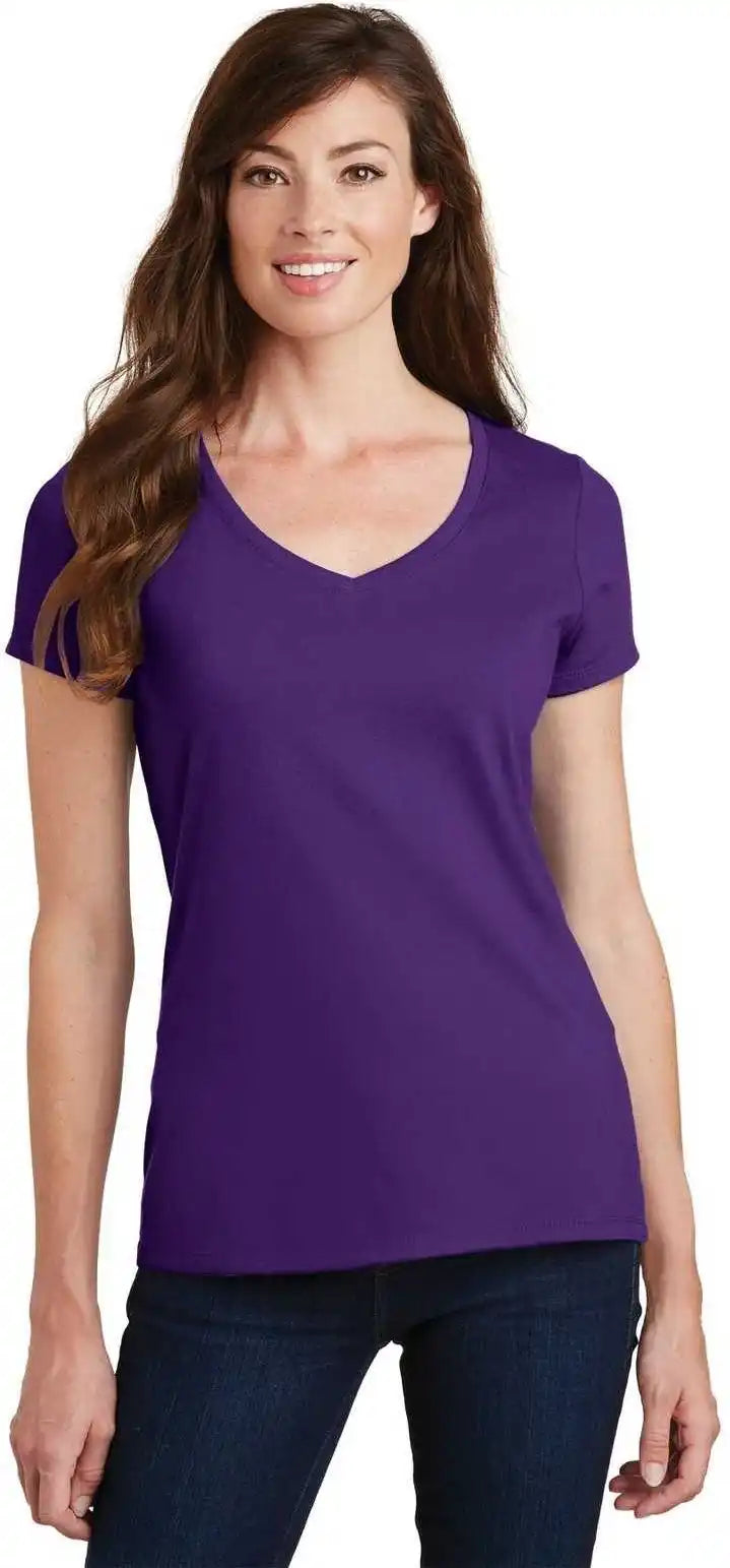 Port &amp; Company Lpc450v Ladies Fan Favorite v Neck Tee Team Purple