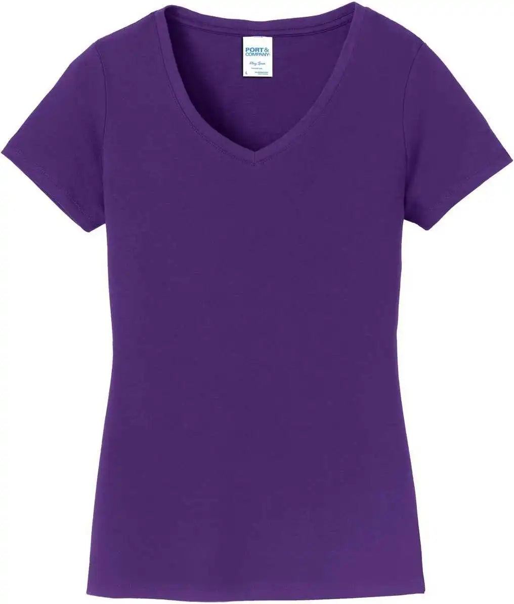Port &amp; Company Lpc450v Ladies Fan Favorite v Neck Tee Team Purple