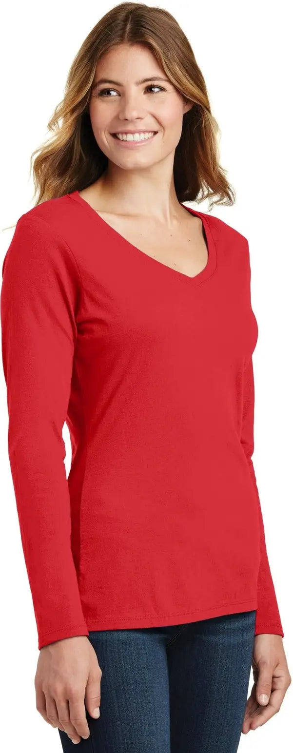 Port & Company Lpc450vls co Women’s Long Sleeve Fan Favorite V-neck Tee - Bright Red