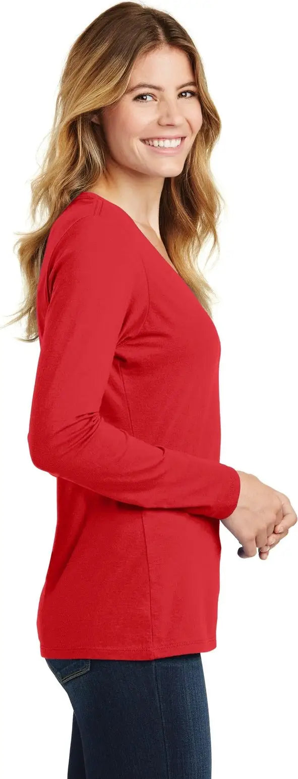 Port & Company Lpc450vls co Women’s Long Sleeve Fan Favorite V-neck Tee - Bright Red