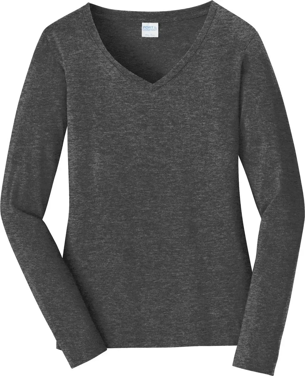 Port & Company Lpc450vls co Women’s Long Sleeve Fan Favorite V-neck Tee - Dark Heather Gray