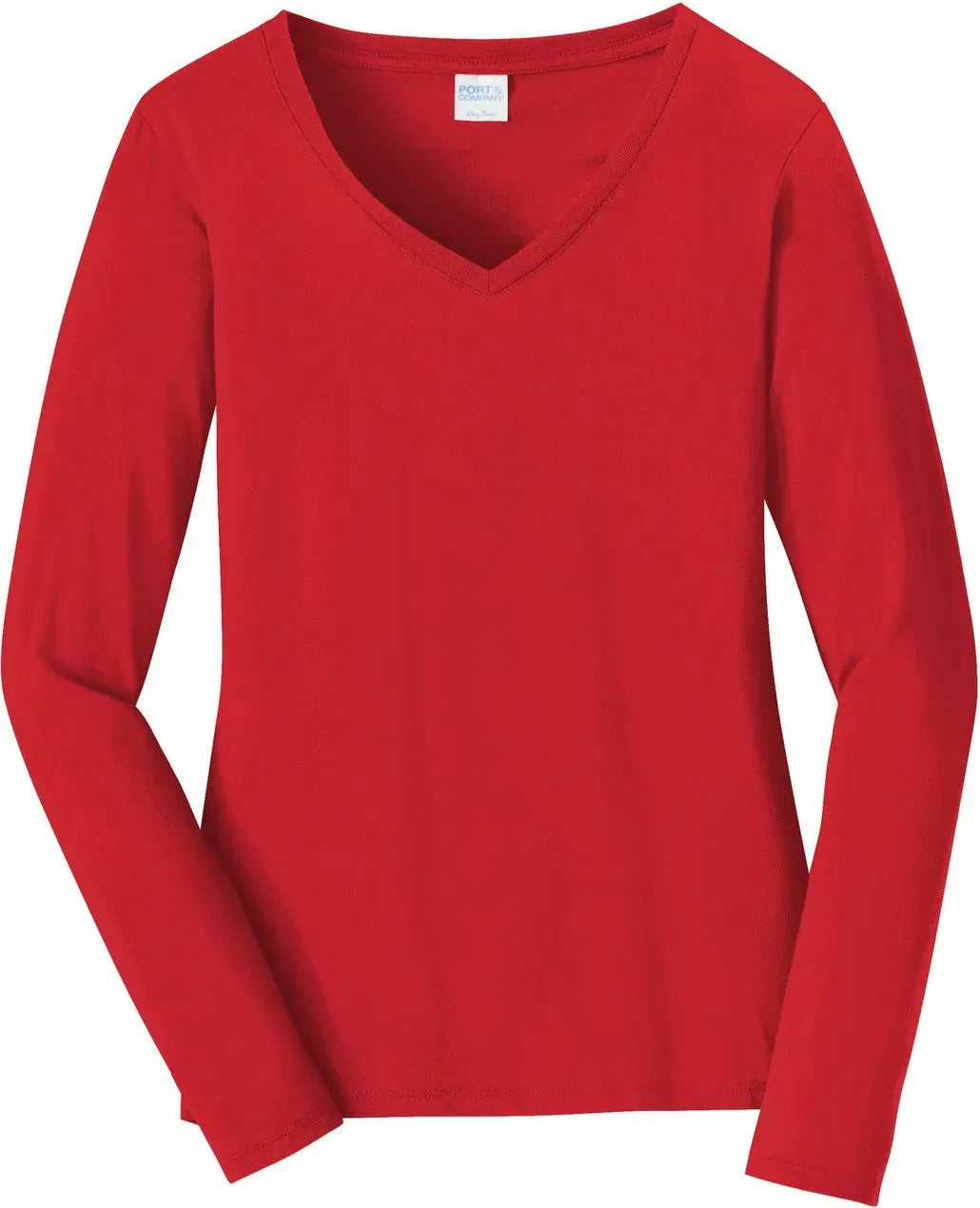 Port & Company Lpc450vls co Women’s Long Sleeve Fan Favorite V-neck Tee - Bright Red