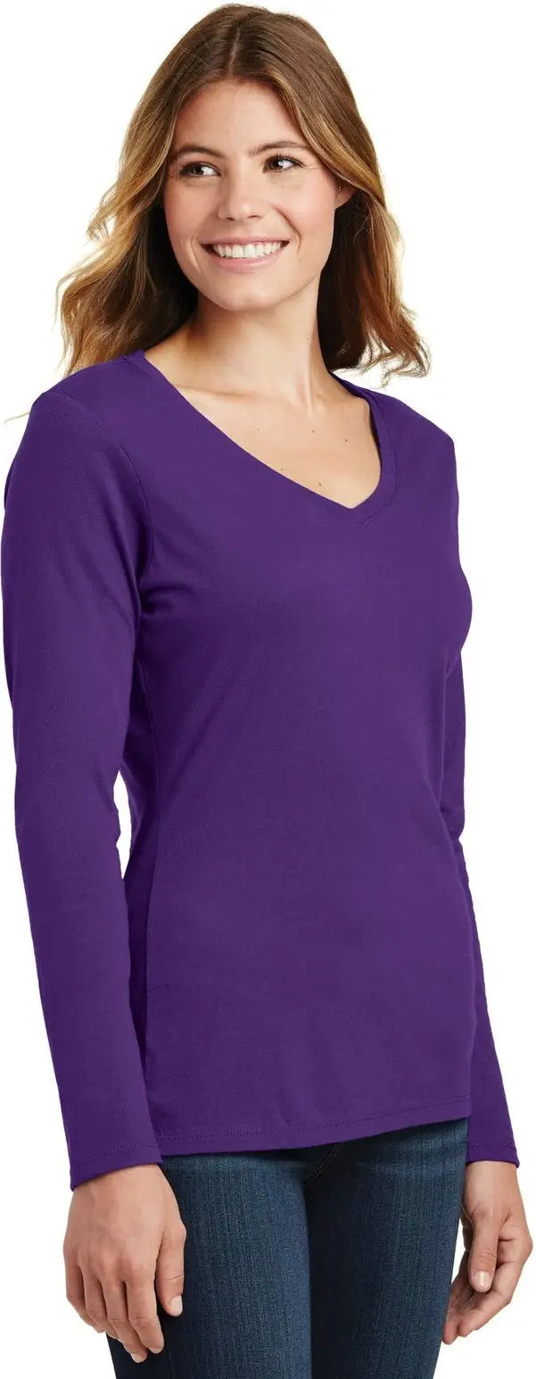 Port & Company Lpc450vls co Women’s Long Sleeve Fan Favorite V-neck Tee - Team Purple