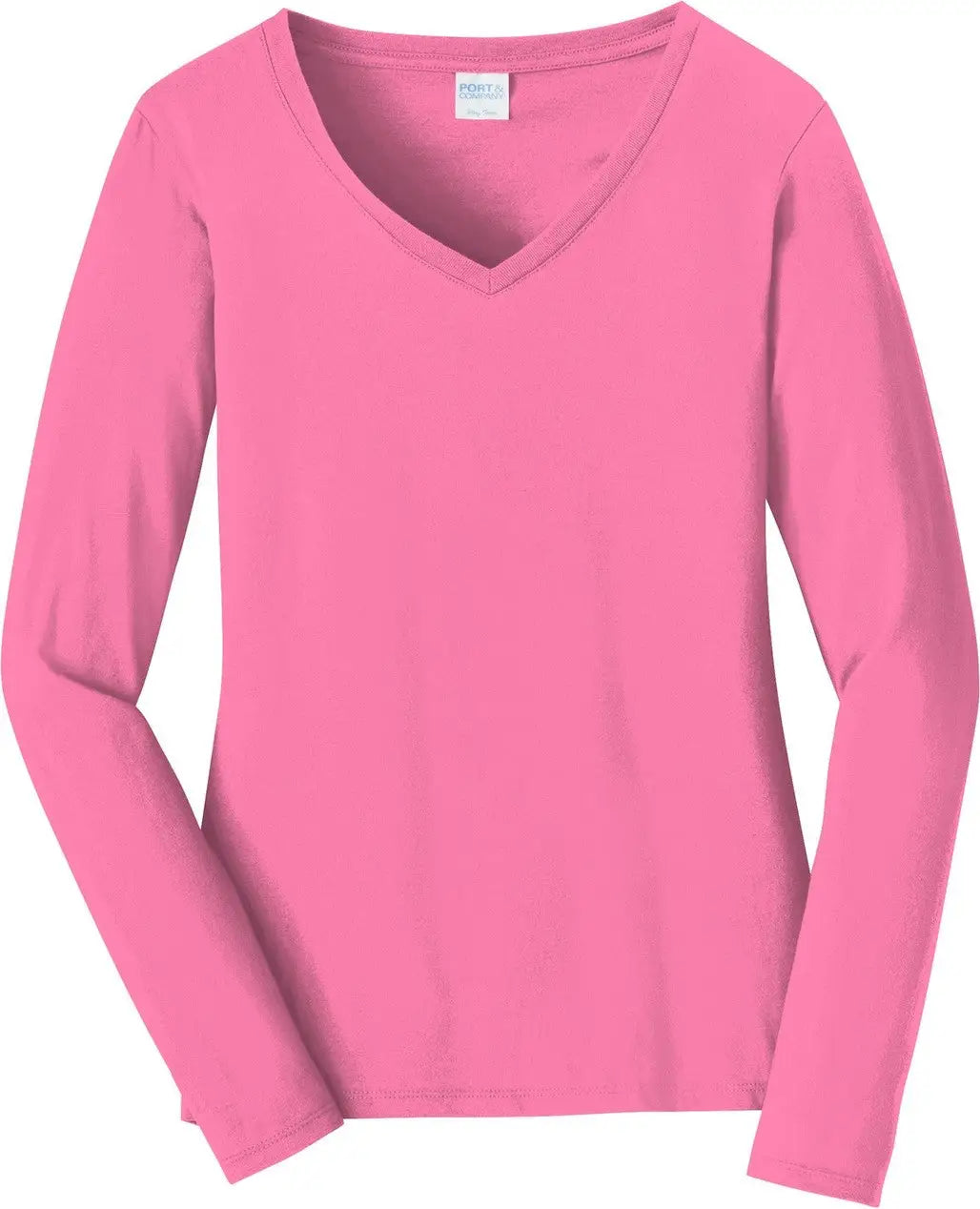 Port & Company Lpc450vls co Women’s Long Sleeve Fan Favorite V-neck Tee - New Pink