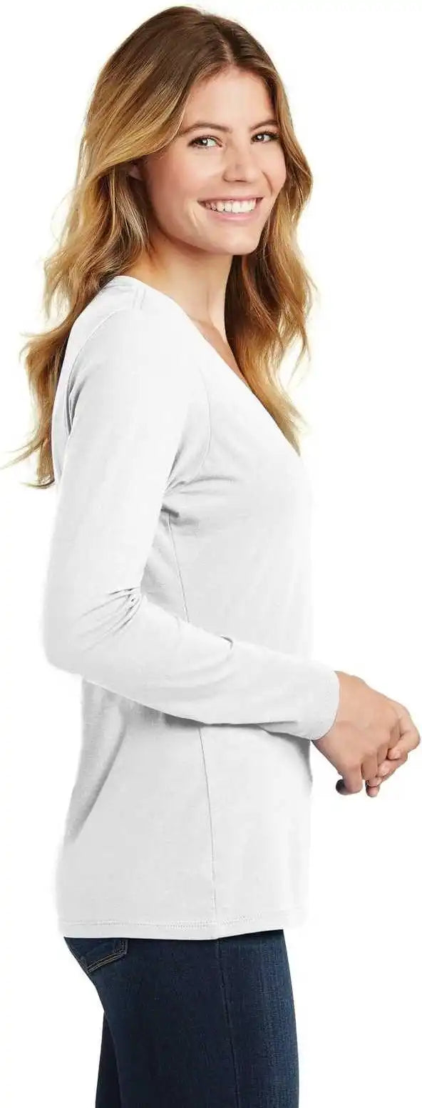 Port & Company Lpc450vls Ladies Long Sleeve Fan Favorite v Neck Tee White