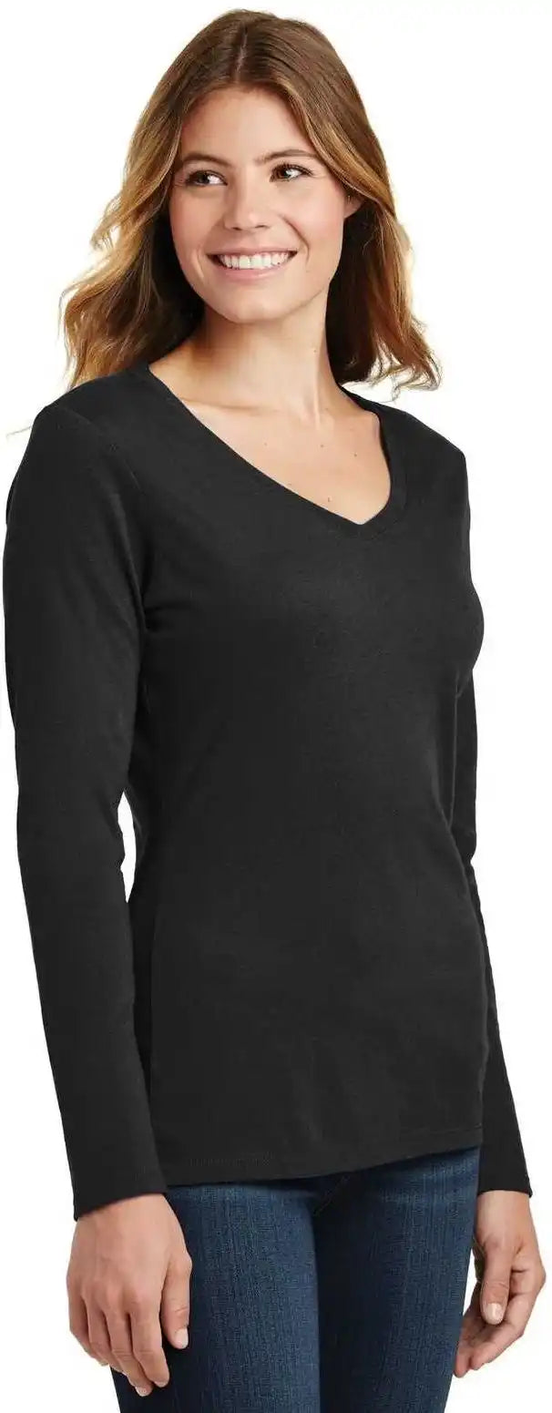 Port & Company Lpc450vls Ladies Long Sleeve Fan Favorite v Neck Tee Jet Black