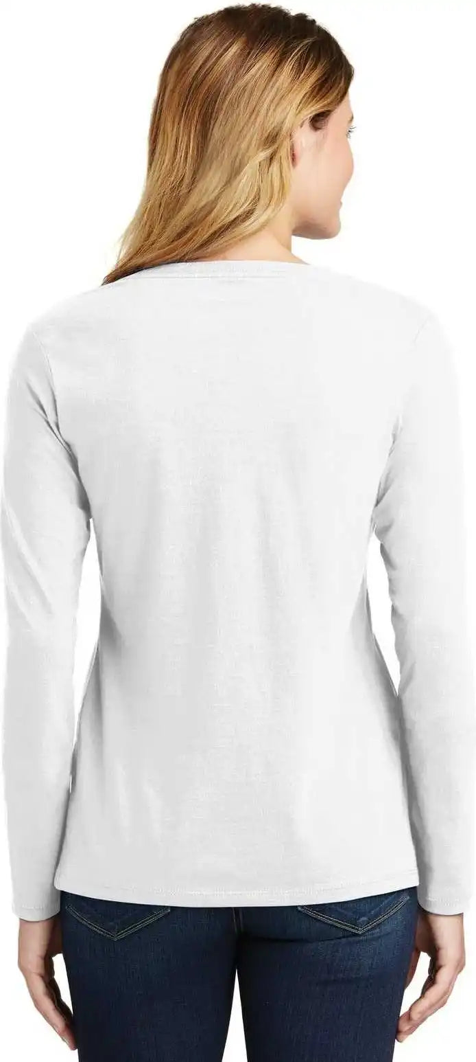 Port & Company Lpc450vls Ladies Long Sleeve Fan Favorite v Neck Tee White