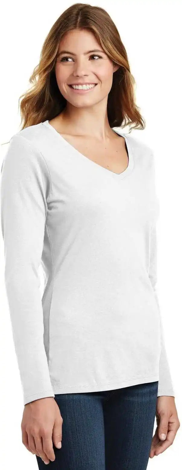 Port & Company Lpc450vls Ladies Long Sleeve Fan Favorite v Neck Tee White