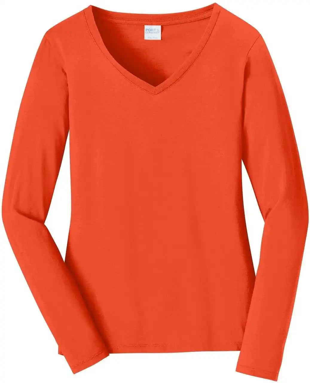 Port & Company Lpc450vls Ladies Long Sleeve Fan Favorite v Neck Tee Orange