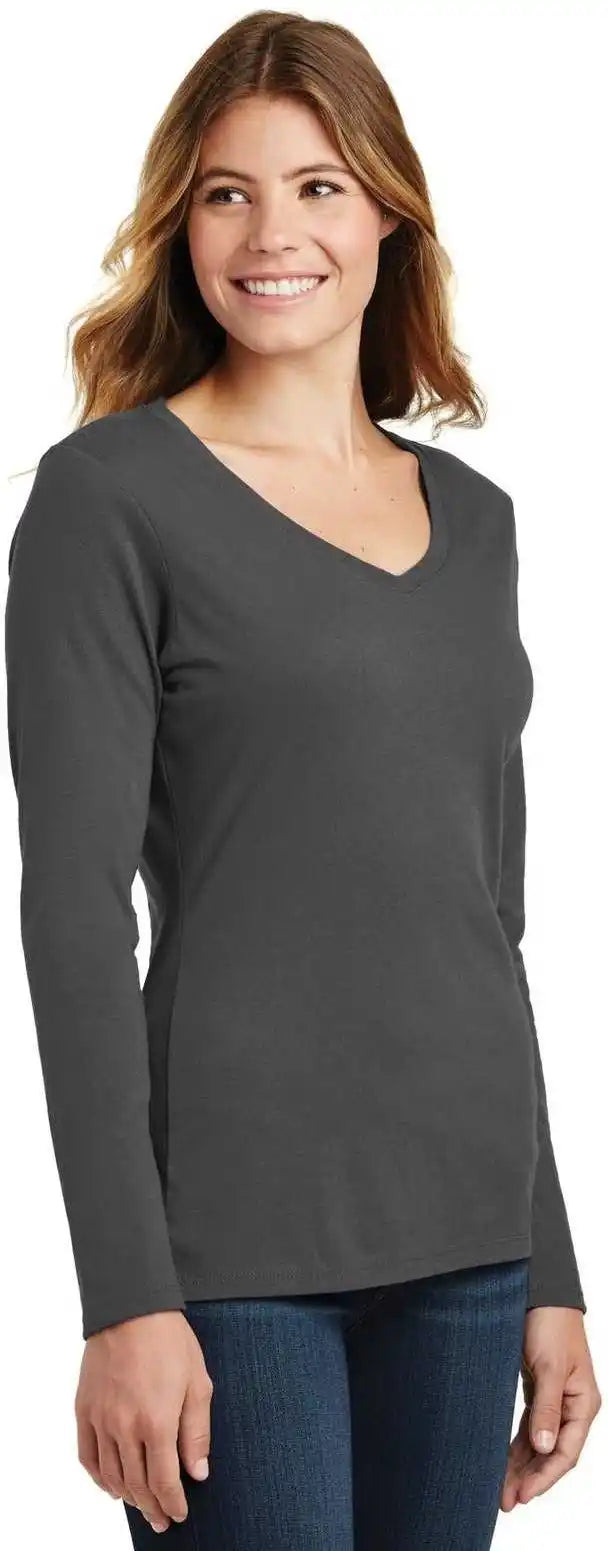 Port & Company Lpc450vls Ladies Long Sleeve Fan Favorite v Neck Tee Charcoal