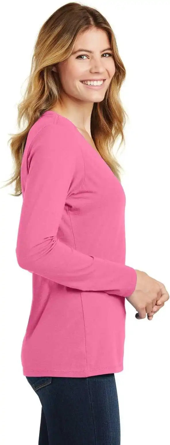 Port & Company Lpc450vls Ladies Long Sleeve Fan Favorite v Neck Tee New Pink