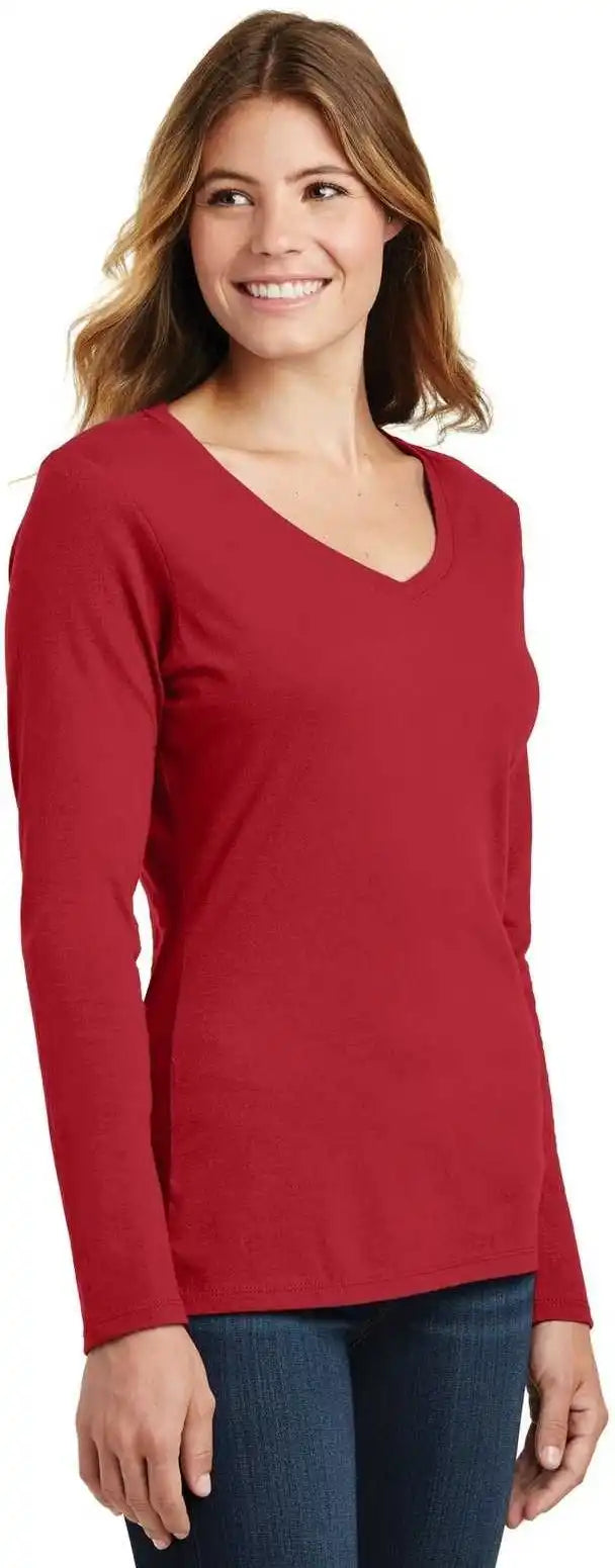 Port & Company Lpc450vls Ladies Long Sleeve Fan Favorite v Neck Tee Team Cardinal