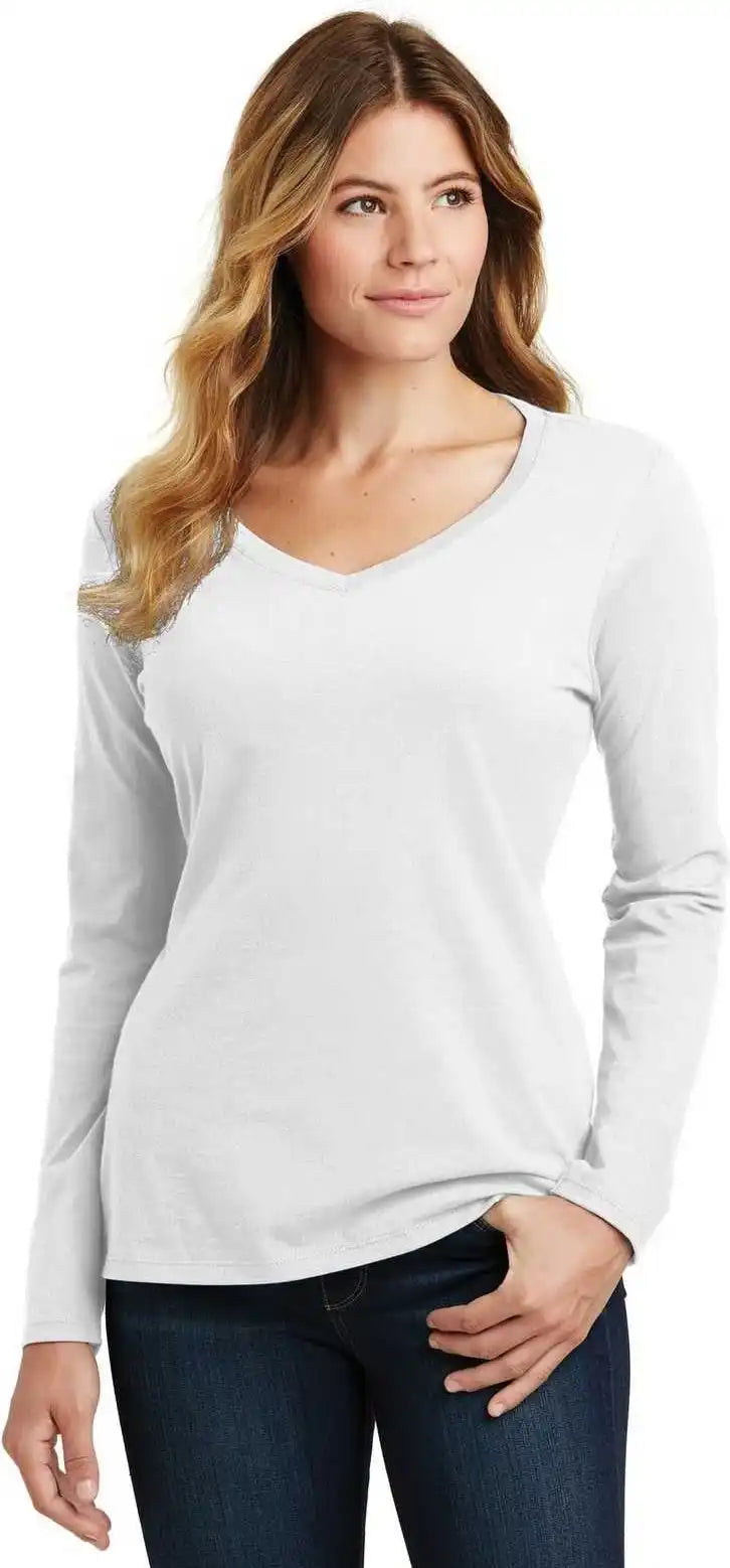Port & Company Lpc450vls Ladies Long Sleeve Fan Favorite v Neck Tee White