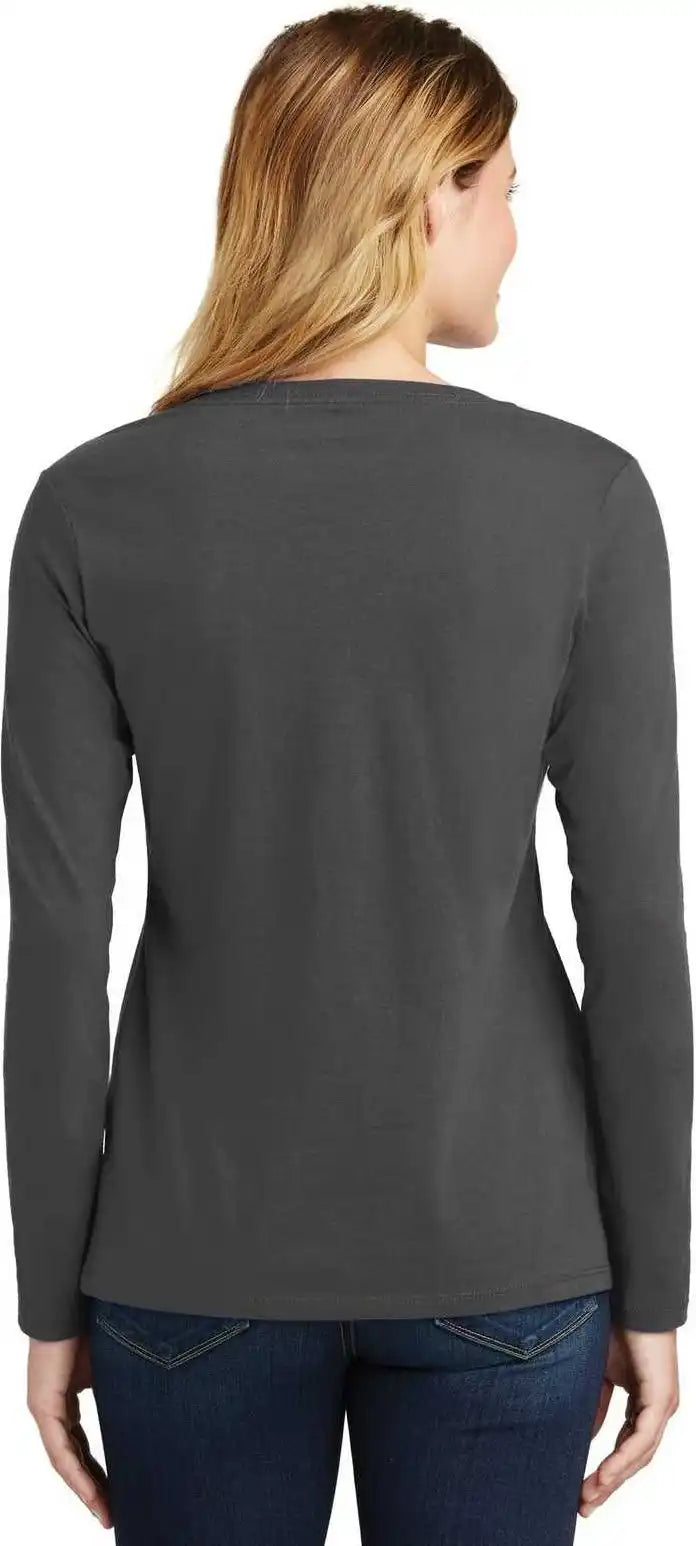 Port & Company Lpc450vls Ladies Long Sleeve Fan Favorite v Neck Tee Charcoal