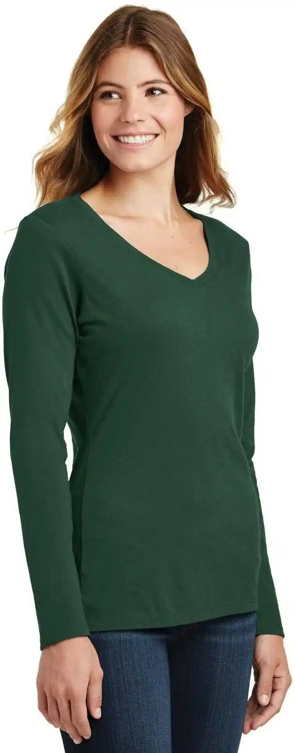 Port & Company Lpc450vls Ladies Long Sleeve Fan Favorite v Neck Tee Forest Green
