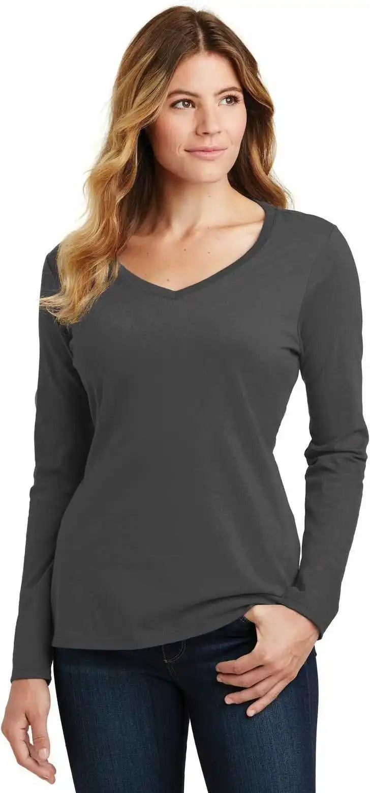 Port & Company Lpc450vls Ladies Long Sleeve Fan Favorite v Neck Tee Charcoal