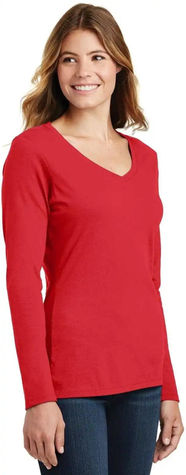 Port & Company Lpc450vls Ladies Long Sleeve Fan Favorite v Neck Tee Bright Red