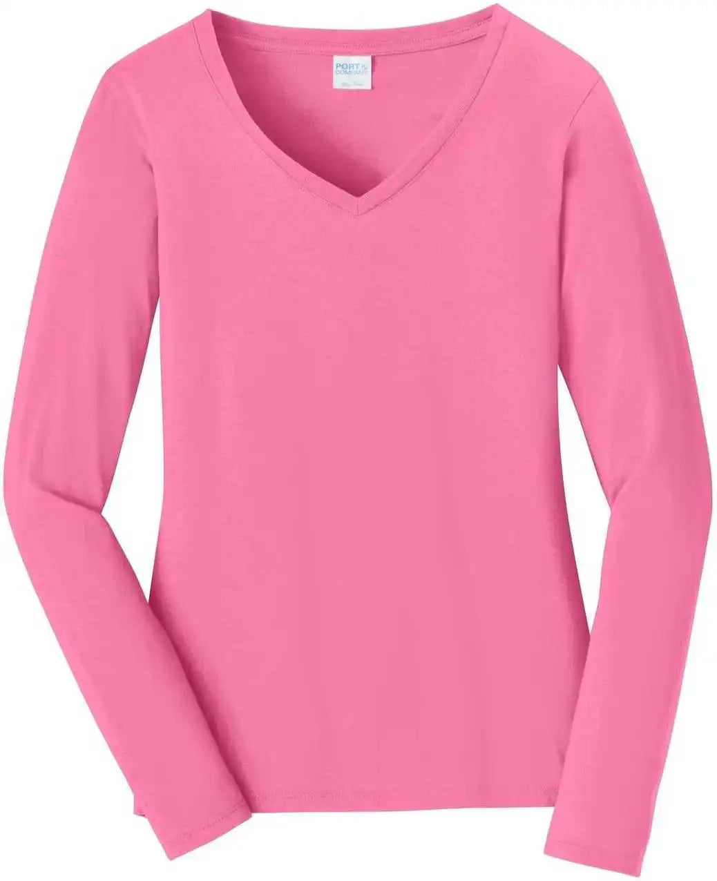 Port & Company Lpc450vls Ladies Long Sleeve Fan Favorite v Neck Tee New Pink