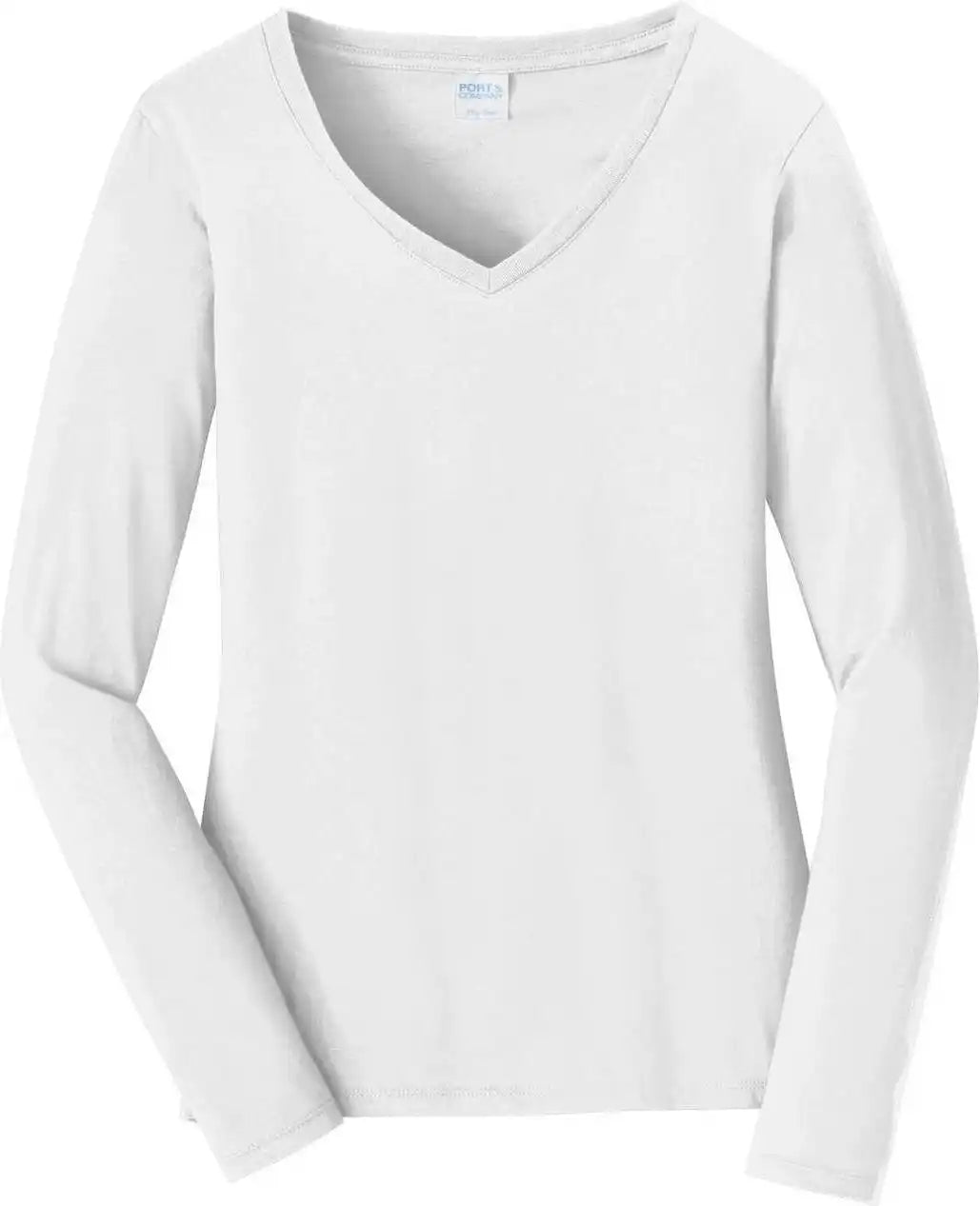 Port & Company Lpc450vls Ladies Long Sleeve Fan Favorite v Neck Tee White