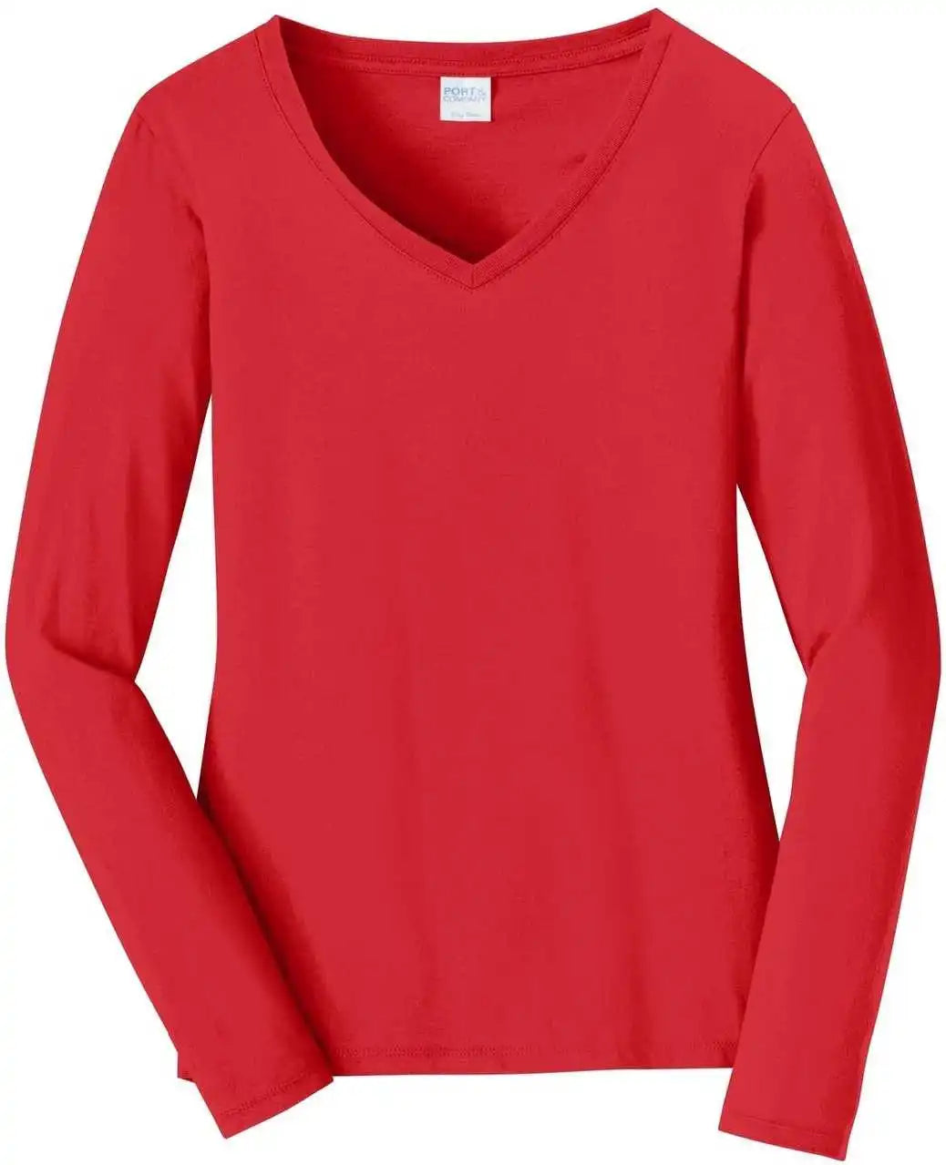 Port & Company Lpc450vls Ladies Long Sleeve Fan Favorite v Neck Tee Bright Red