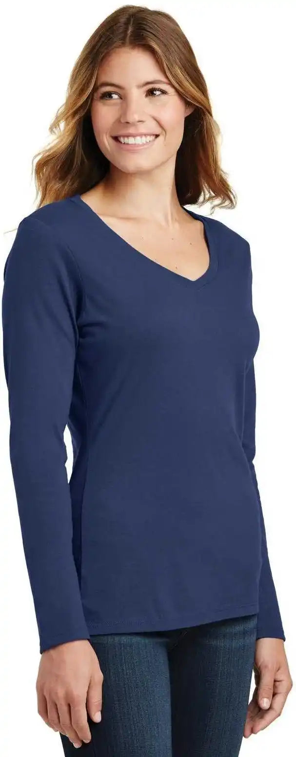Port & Company Lpc450vls Ladies Long Sleeve Fan Favorite v Neck Tee Team Navy