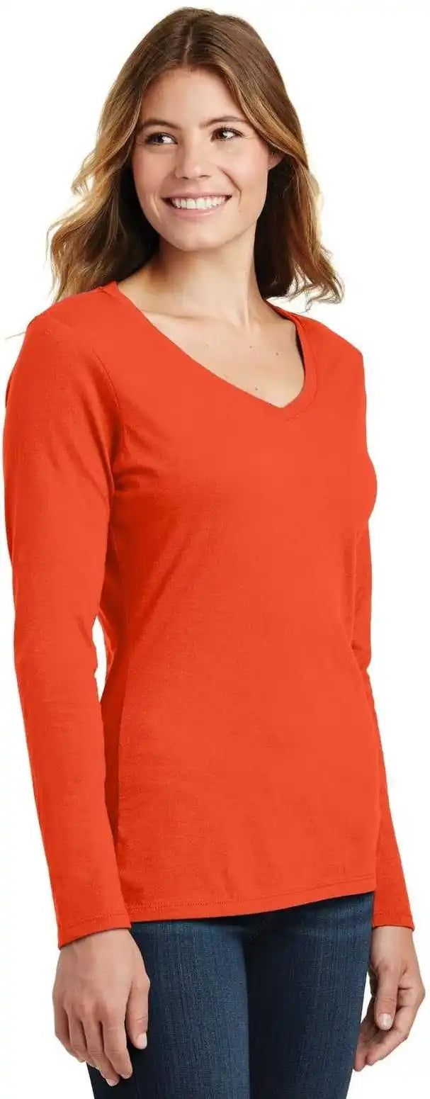 Port & Company Lpc450vls Ladies Long Sleeve Fan Favorite v Neck Tee Orange