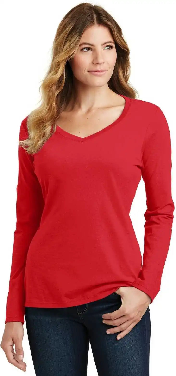 Port & Company Lpc450vls Ladies Long Sleeve Fan Favorite v Neck Tee Bright Red