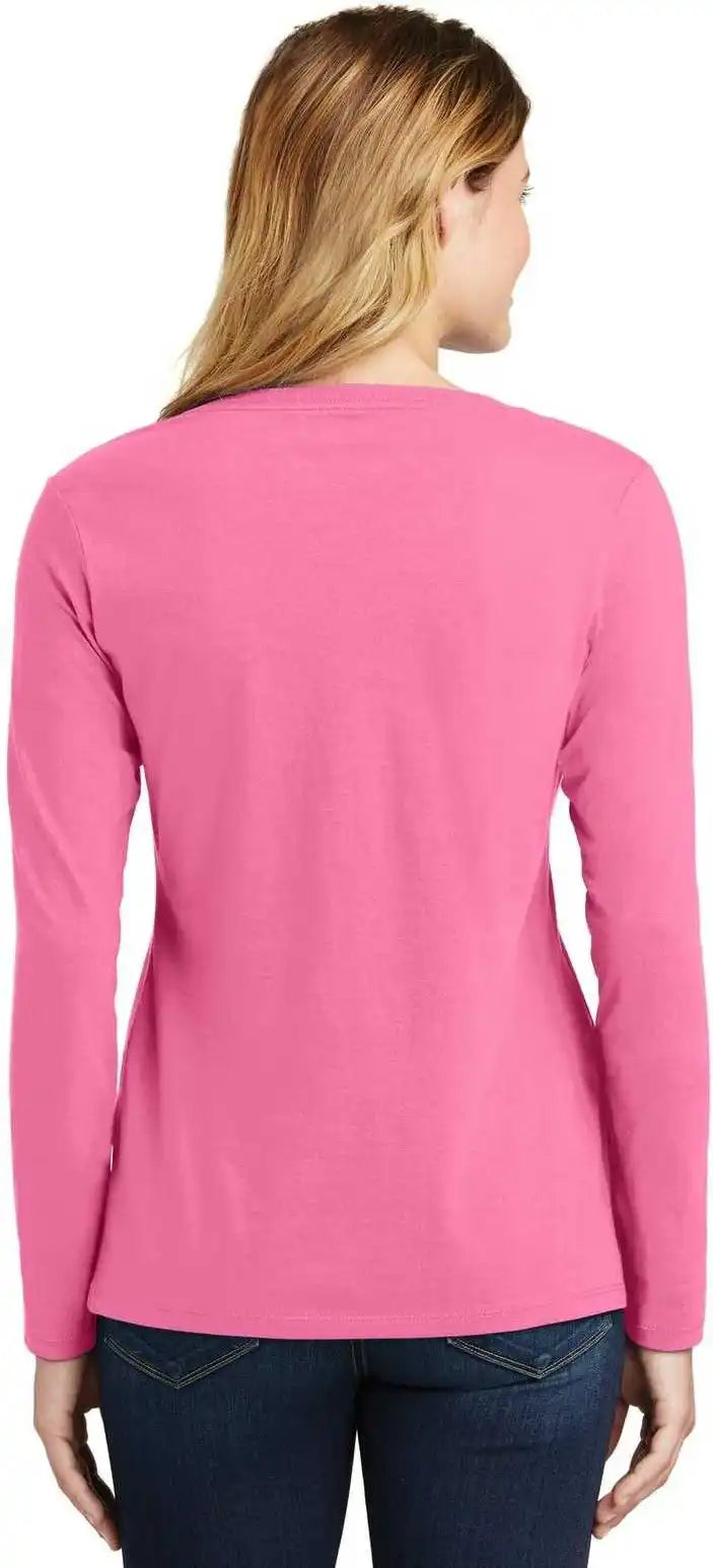 Port & Company Lpc450vls Ladies Long Sleeve Fan Favorite v Neck Tee New Pink