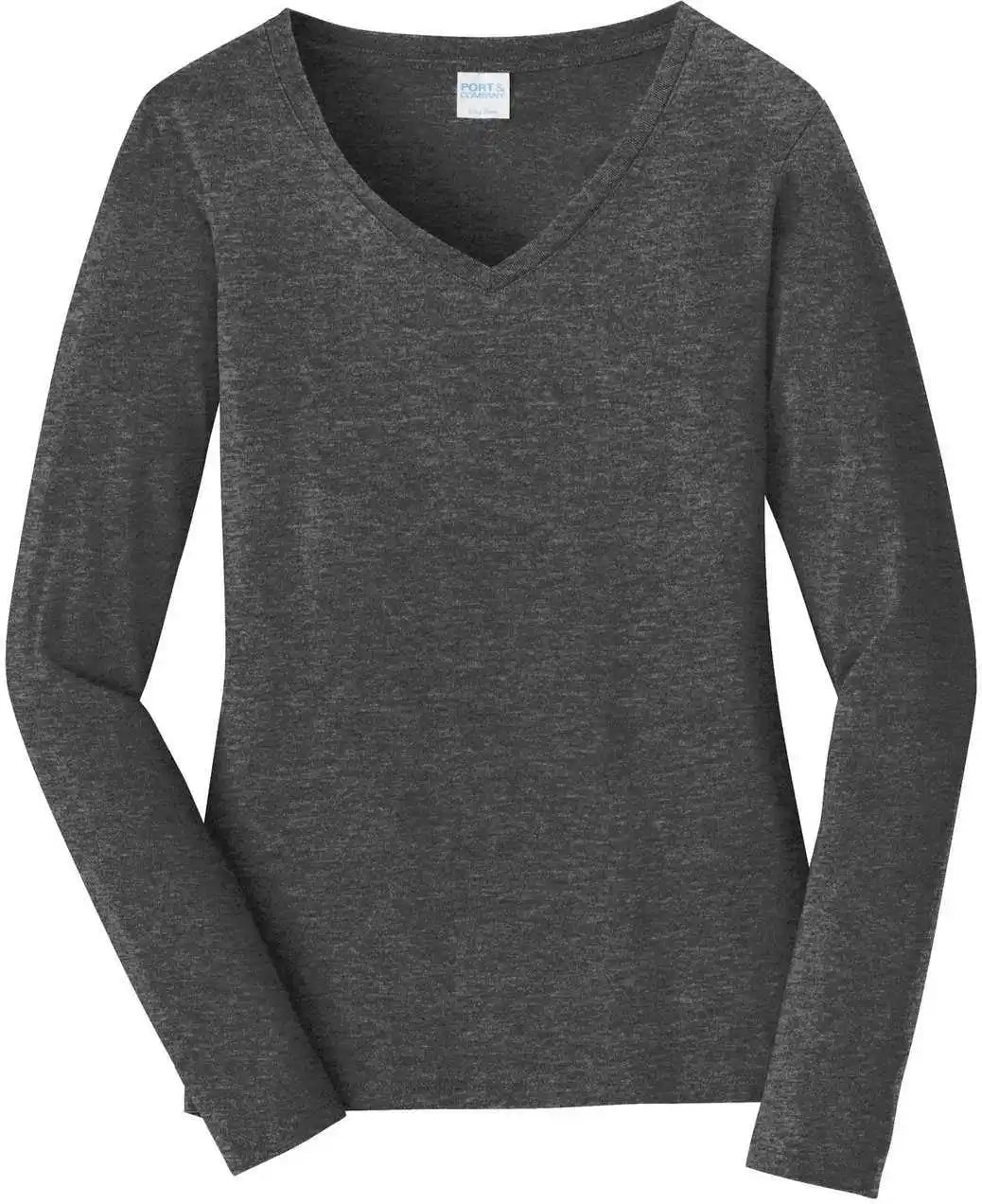 Port & Company Lpc450vls Women’s Long Sleeve Fan Favorite V-neck Tee - Dark Heather Grey