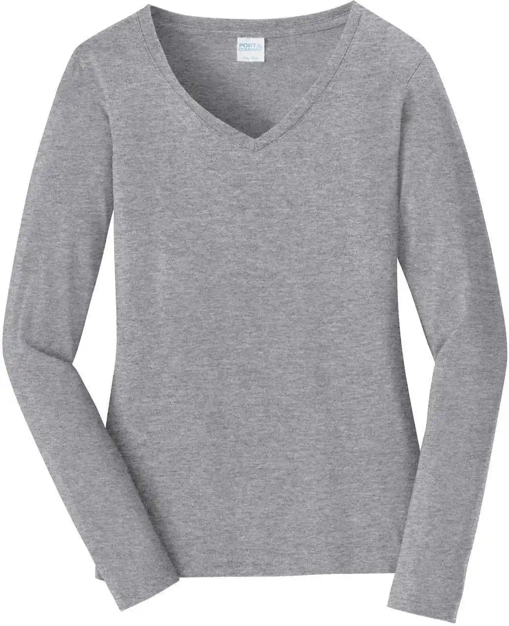 Port &amp; Company Lpc450vls Women’s Long Sleeve Fan Favorite V-neck Tee - Athletic Heather