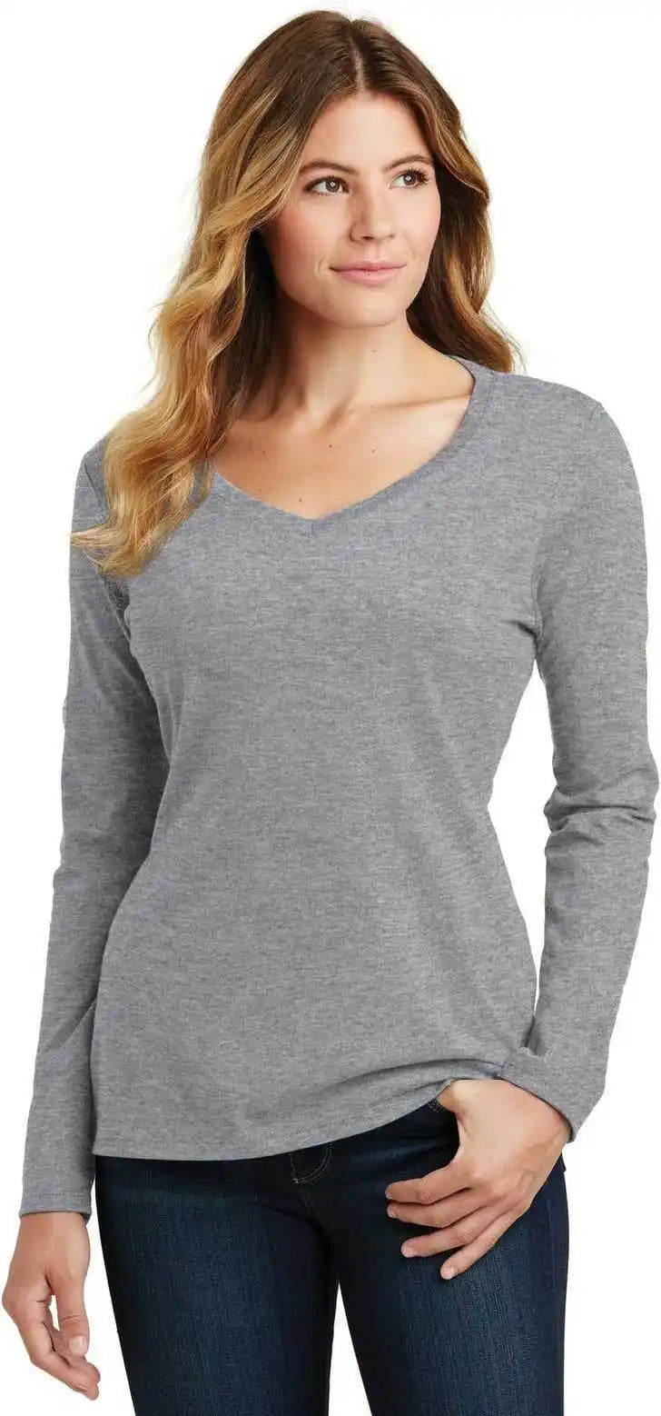 Port &amp; Company Lpc450vls Women’s Long Sleeve Fan Favorite V-neck Tee - Athletic Heather