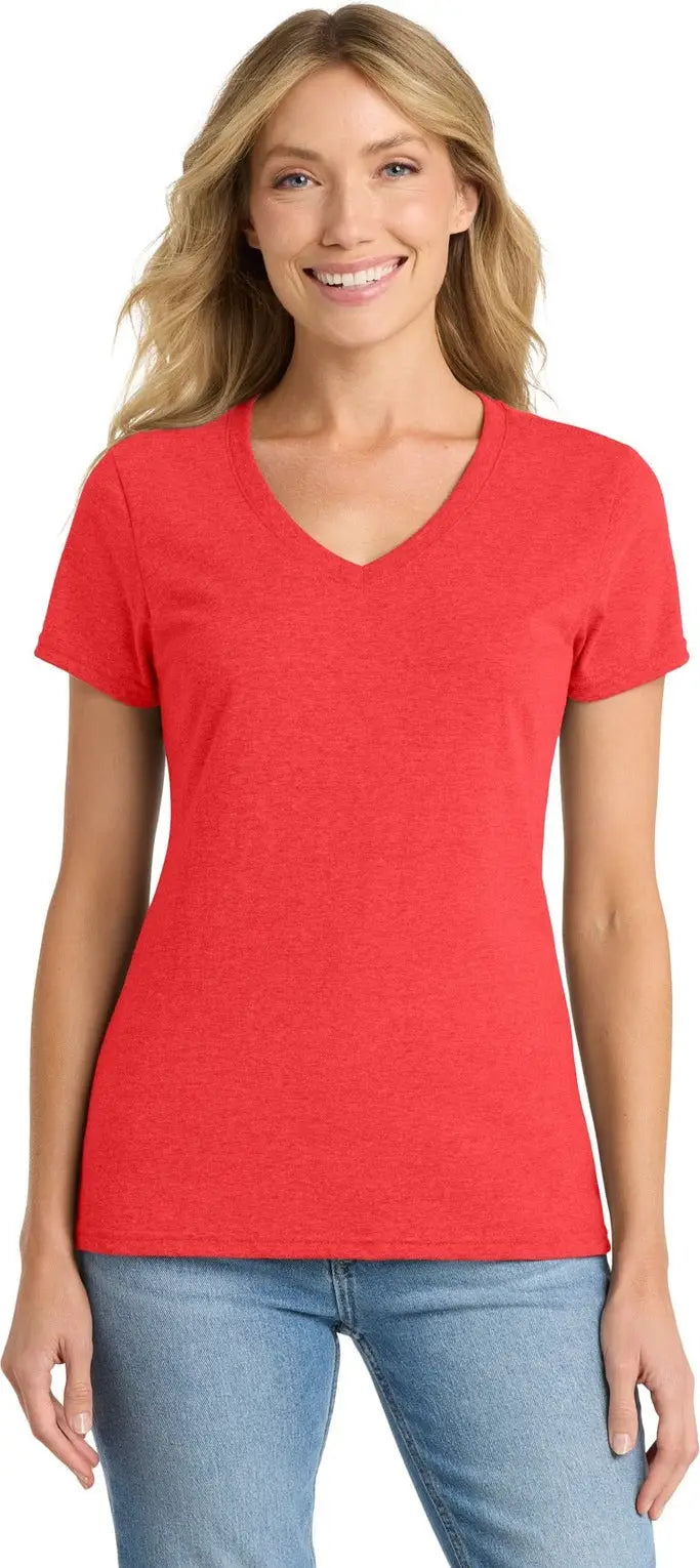 Port & Company Lpc455v co Women’s Fan Favorite Blend V-neck Tee - Bright Red Heather