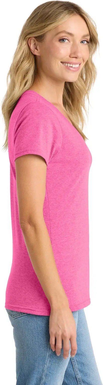 Port & Company Lpc455v co Women’s Fan Favorite Blend V-neck Tee - Neon Pink Heather
