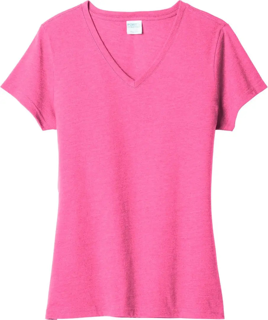 Port & Company Lpc455v co Women’s Fan Favorite Blend V-neck Tee - Neon Pink Heather