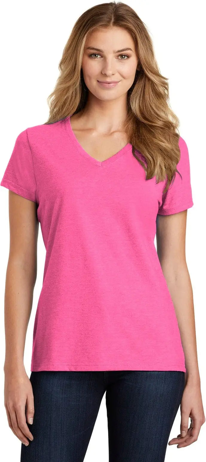 Port & Company Lpc455v co Women’s Fan Favorite Blend V-neck Tee - Neon Pink Heather - Ladies Xs