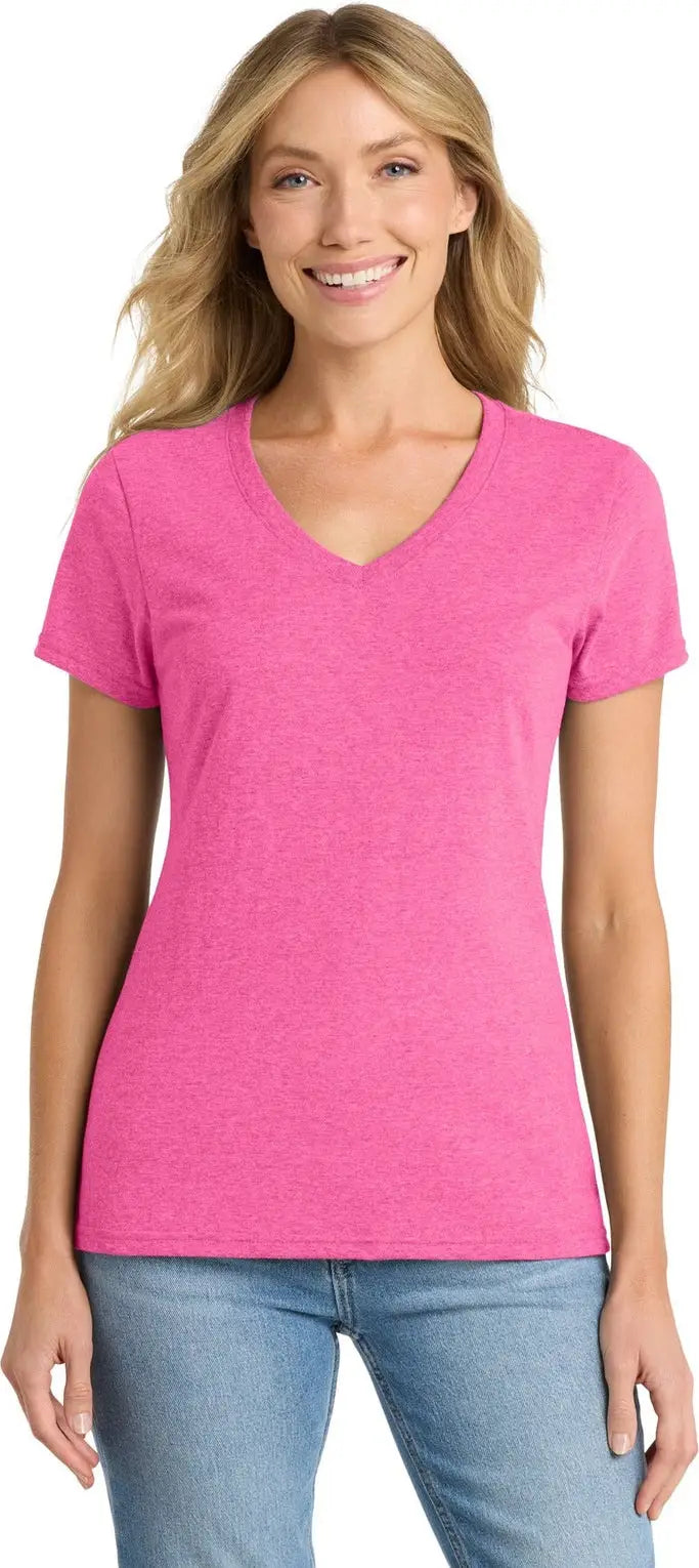 Port & Company Lpc455v co Women’s Fan Favorite Blend V-neck Tee - Neon Pink Heather