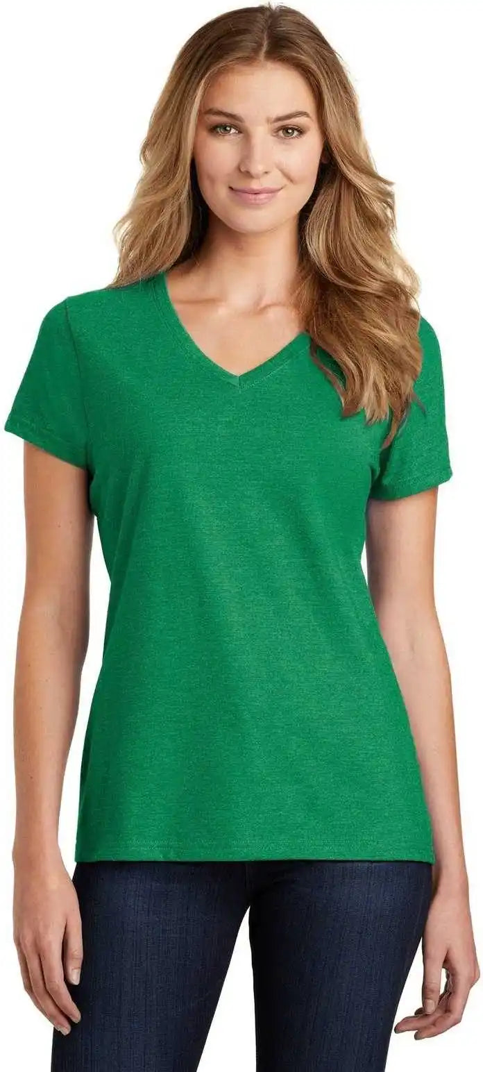 Port &amp; Company Lpc455v Ladies Fan Favorite Blend v Neck Tee Athletic Kelly Green Heather