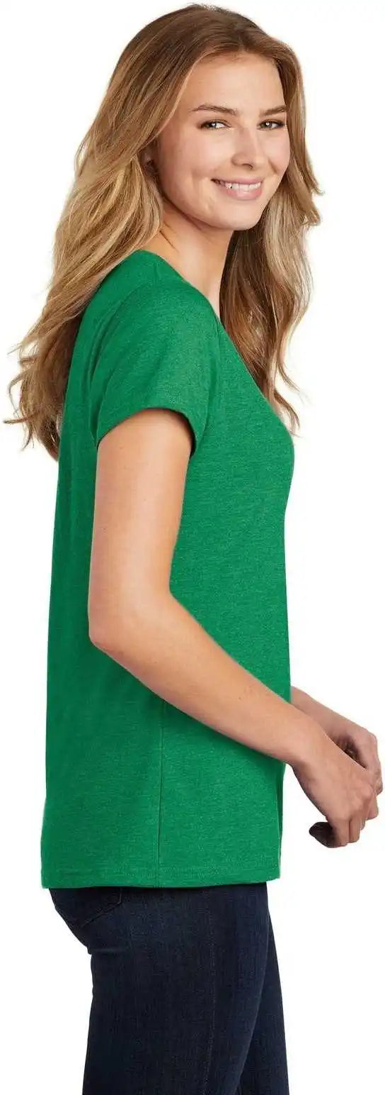 Port &amp; Company Lpc455v Ladies Fan Favorite Blend v Neck Tee Athletic Kelly Green Heather