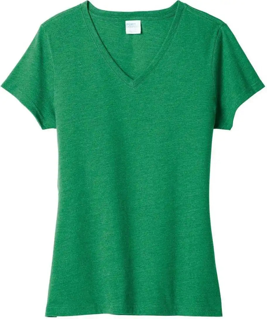 Port &amp; Company Lpc455v Ladies Fan Favorite Blend v Neck Tee Athletic Kelly Green Heather