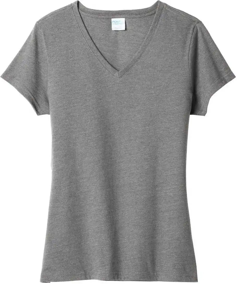 Port &amp; Company Lpc455v Ladies Fan Favorite Blend v Neck Tee Graphite Heather