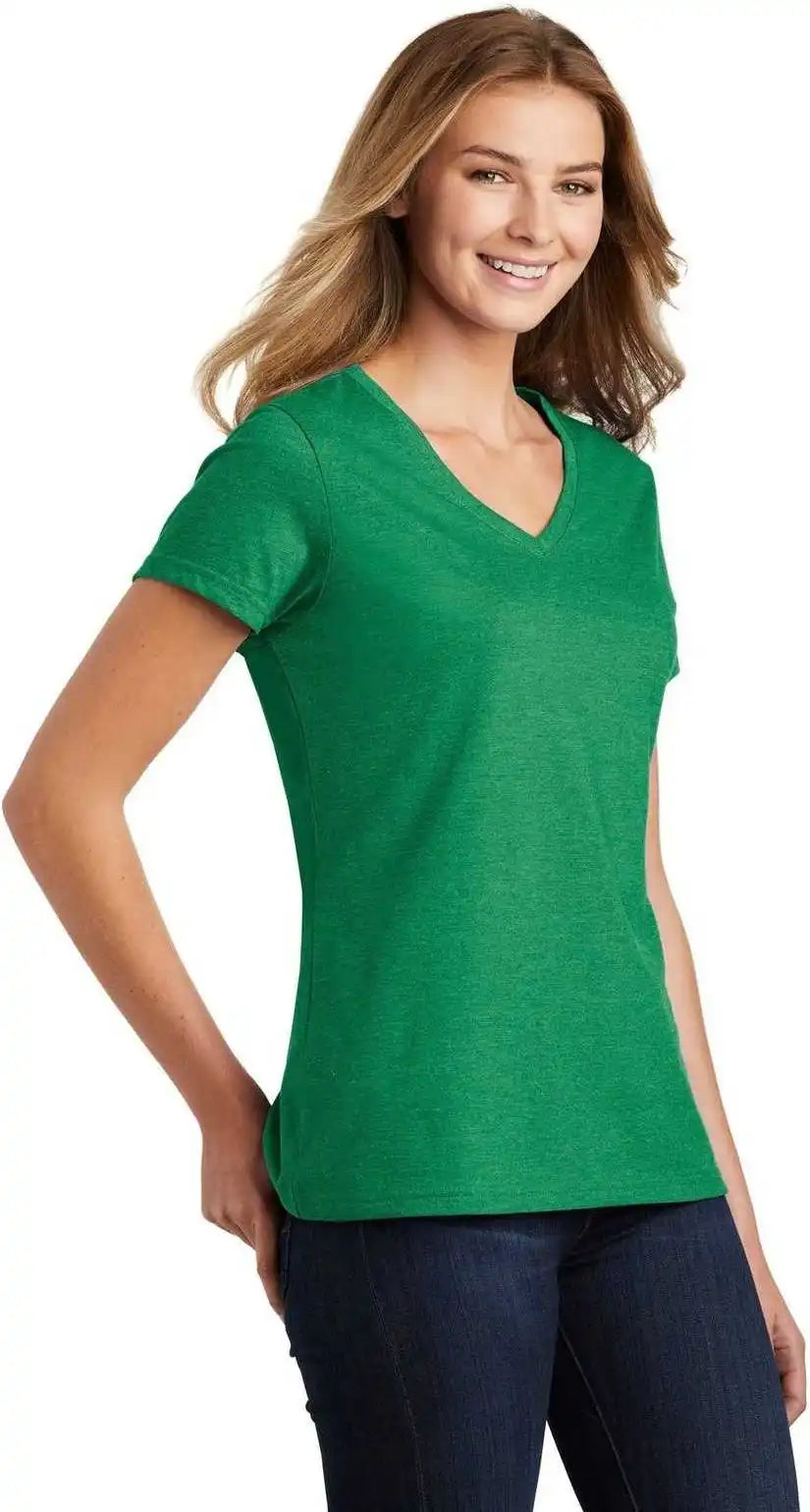 Port &amp; Company Lpc455v Ladies Fan Favorite Blend v Neck Tee Athletic Kelly Green Heather