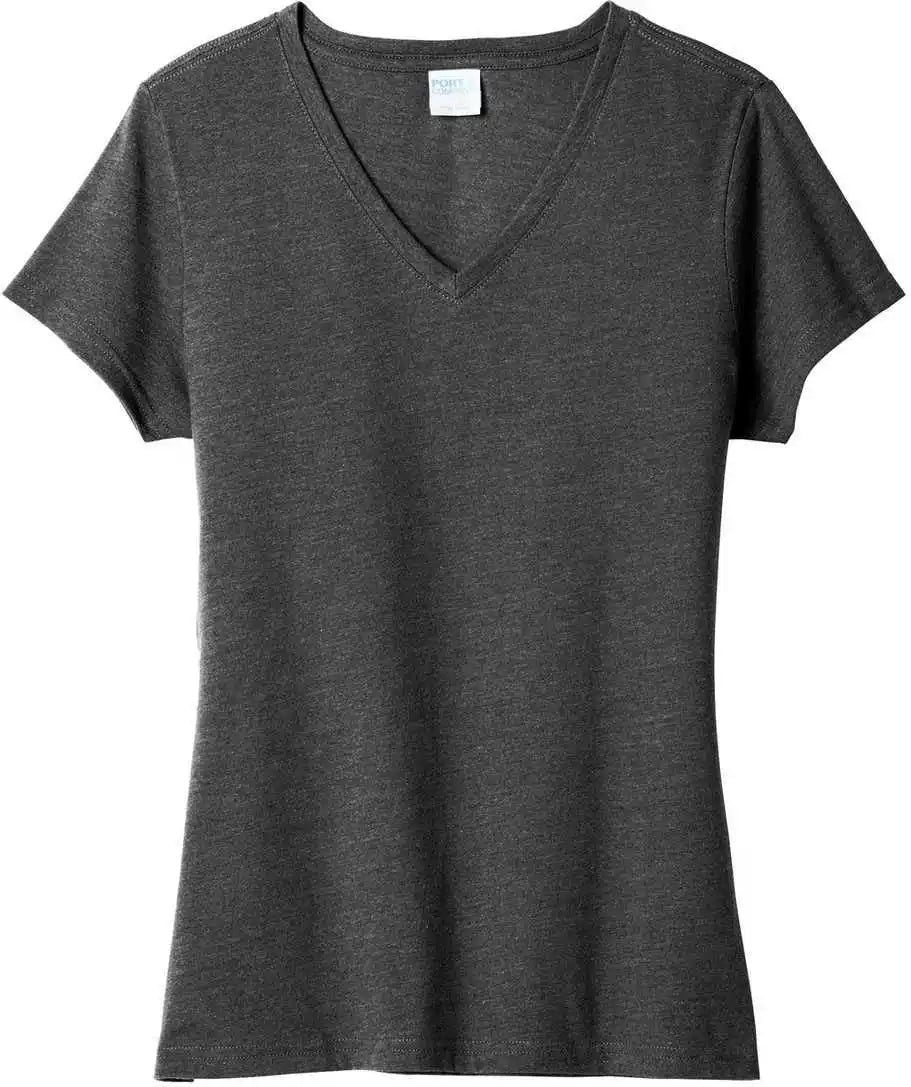 Port &amp; Company Lpc455v Ladies Fan Favorite Blend v Neck Tee Black Heather