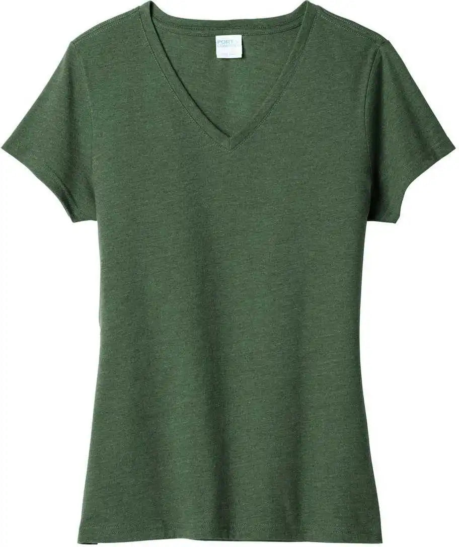 Port &amp; Company Lpc455v Ladies Fan Favorite Blend v Neck Tee Forest Green Heather